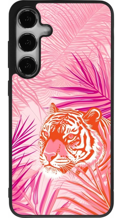 Samsung Galaxy S24+ Case Hülle - Silikon schwarz Tiger Palmen rosa