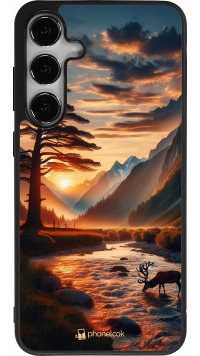 Coque Samsung Galaxy S24+ - Silicone rigide noir Valley Sunset Deer Tree