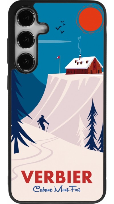 Coque Samsung Galaxy S24+ - Silicone rigide noir Verbier Cabane Mont-Fort