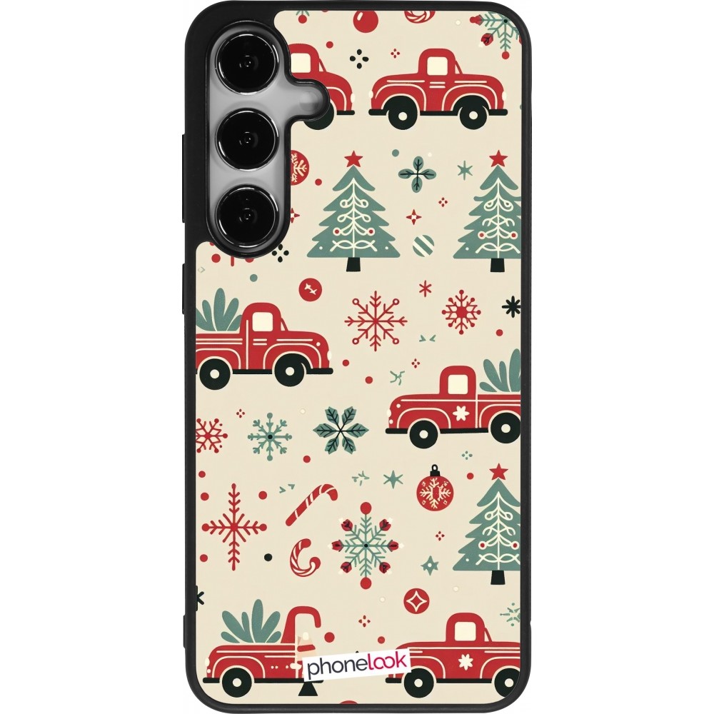 Coque Samsung Galaxy S24+ - Silicone rigide noir Noël 2024 Camion Sapin