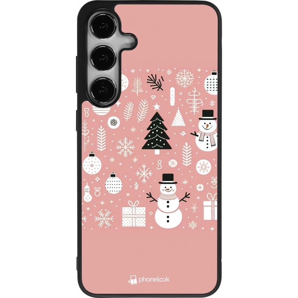 Coque Samsung Galaxy S24+ - Silicone rigide noir Noël 2024 Rose Snowman Christmas