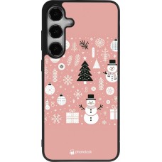 Coque Samsung Galaxy S24+ - Silicone rigide noir Noël 2024 Rose Snowman Christmas