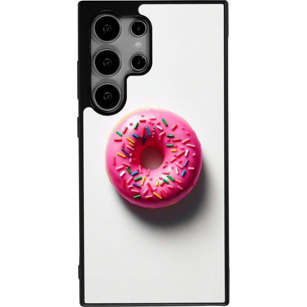 Coque Samsung Galaxy S24 Ultra - Silicone rigide noir Weißer Hintergrund, pinker Donut