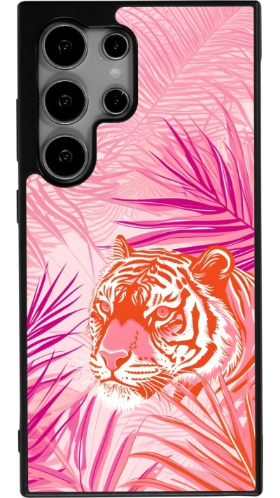 Samsung Galaxy S24 Ultra Case Hülle - Silikon schwarz Tiger Palmen rosa