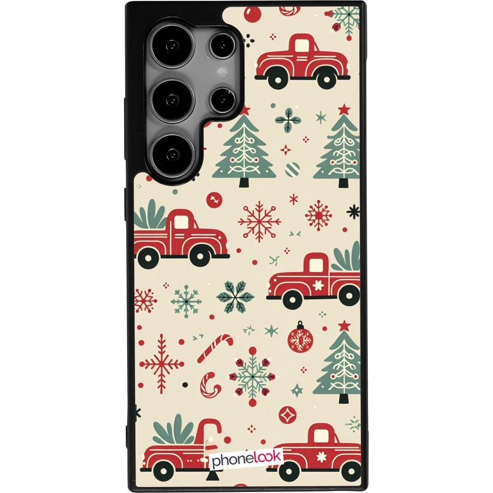 Coque Samsung Galaxy S24 Ultra - Silicone rigide noir Noël 2024 Camion Sapin