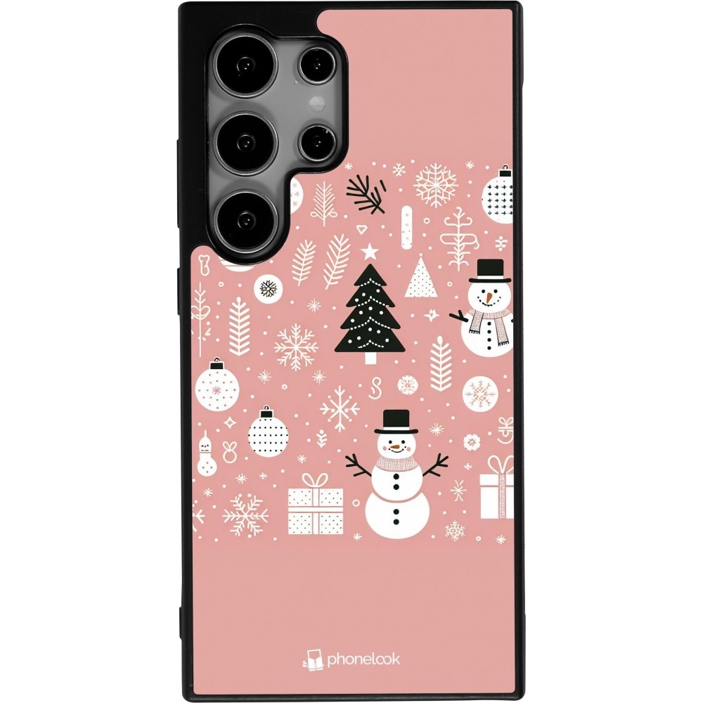 Coque Samsung Galaxy S24 Ultra - Silicone rigide noir Noël 2024 Rose Snowman Christmas