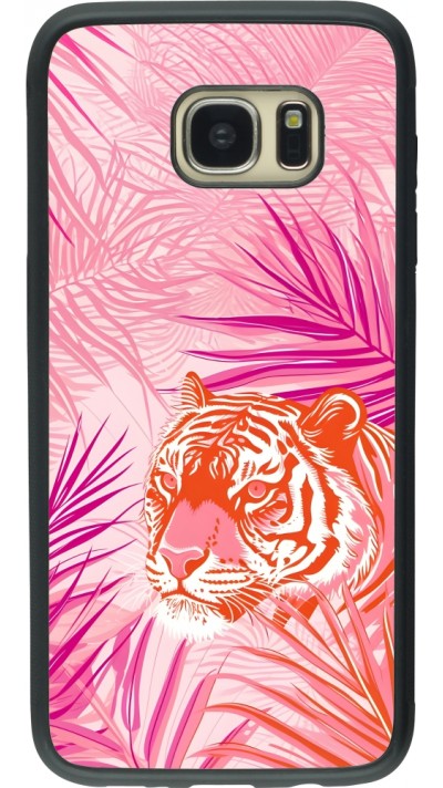 Samsung Galaxy S7 edge Case Hülle - Silikon schwarz Tiger Palmen rosa