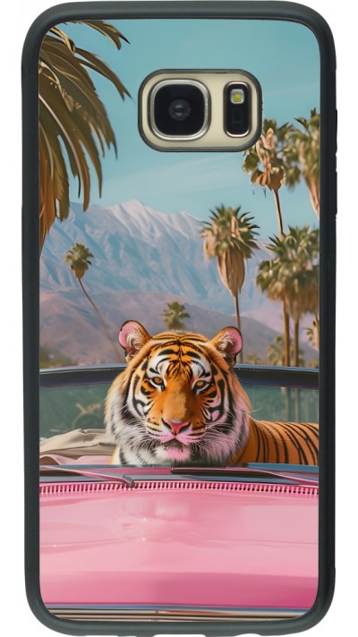 Samsung Galaxy S7 edge Case Hülle - Silikon schwarz Tiger Auto rosa