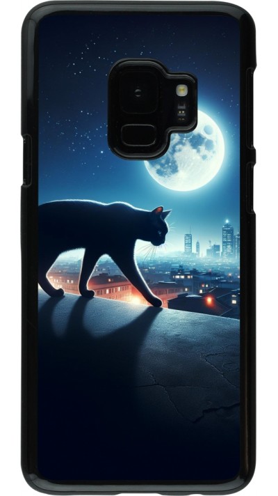 Coque Samsung Galaxy S9 - Chat noir sous la pleine lune