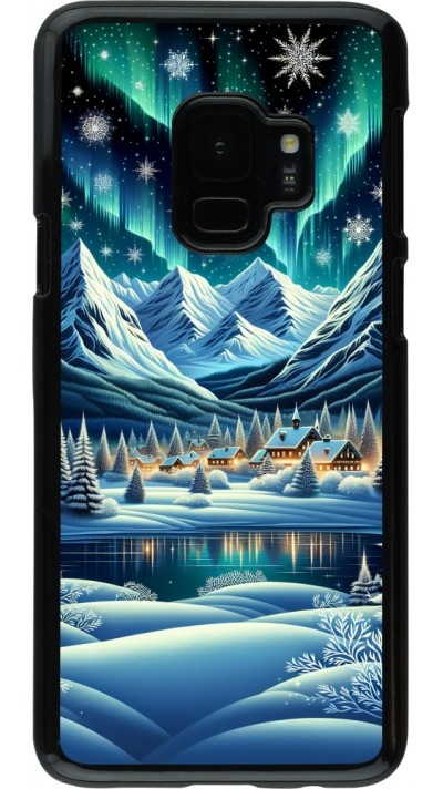 Samsung Galaxy S9 Case Hülle - Verschneites Bergdorf am See in der Nacht