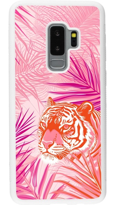 Samsung Galaxy S9+ Case Hülle - Silikon weiss Tiger Palmen rosa