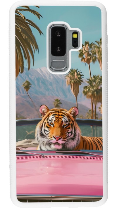 Samsung Galaxy S9+ Case Hülle - Silikon weiss Tiger Auto rosa