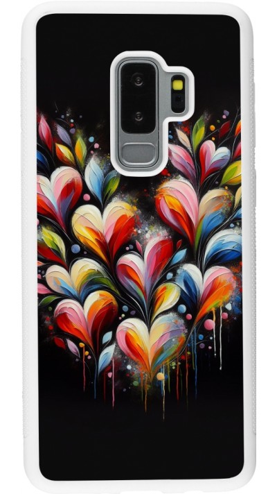 Samsung Galaxy S9+ Case Hülle - Silikon weiss Valentin 2024 Schwarzes Herz Abstrakt