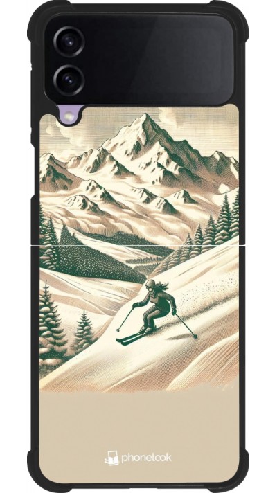 Coque Samsung Galaxy Z Flip3 5G - Silicone rigide noir Vintage Ski Mountain