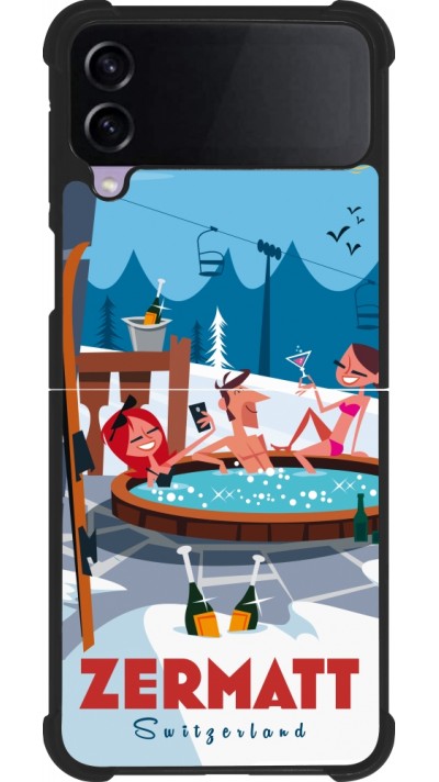 Coque Samsung Galaxy Z Flip3 5G - Silicone rigide noir Zermatt Mountain Jacuzzi