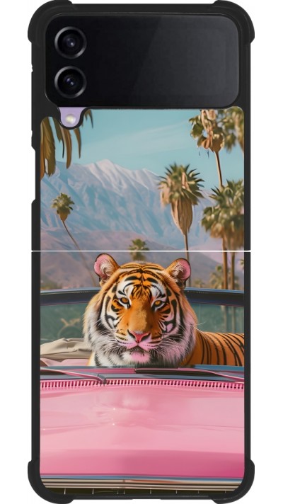Samsung Galaxy Z Flip4 Case Hülle - Silikon schwarz Tiger Auto rosa