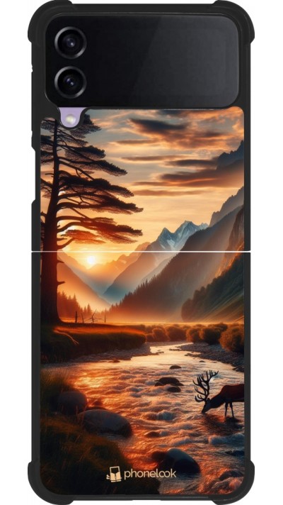 Coque Samsung Galaxy Z Flip4 - Silicone rigide noir Valley Sunset Deer Tree