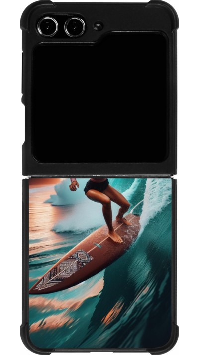 Coque Samsung Galaxy Z Flip5 - Silicone rigide noir Surfeuse Balinaise