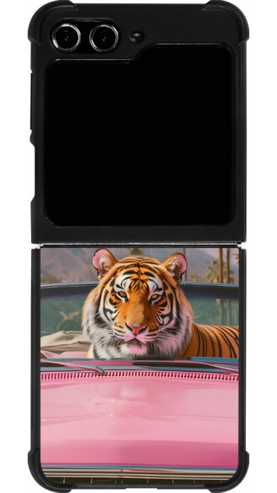 Samsung Galaxy Z Flip5 Case Hülle - Silikon schwarz Tiger Auto rosa