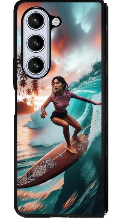 Coque Samsung Galaxy Z Fold5 - Silicone rigide noir Surfeuse Balinaise