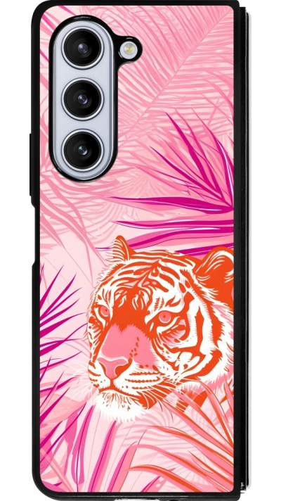 Samsung Galaxy Z Fold5 Case Hülle - Silikon schwarz Tiger Palmen rosa