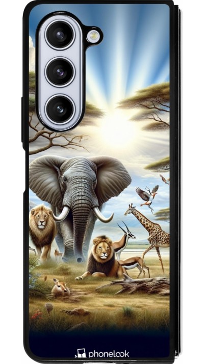 Coque Samsung Galaxy Z Fold5 - Silicone rigide noir Vie sauvage africaine