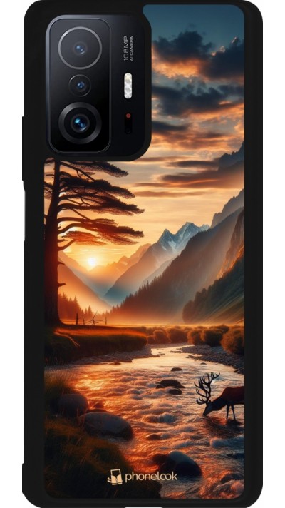 Coque Xiaomi 11T - Silicone rigide noir Valley Sunset Deer Tree