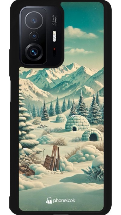 Coque Xiaomi 11T - Silicone rigide noir Vintage Snowy Mountain Igloo