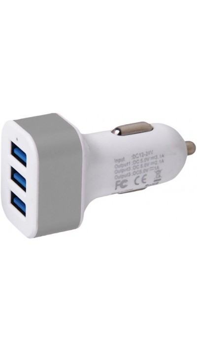 Auto Zigarettenanzünder 3-Port Lade-Adapter - KFZ Multiport 3x USB-A Anschluss - Silber