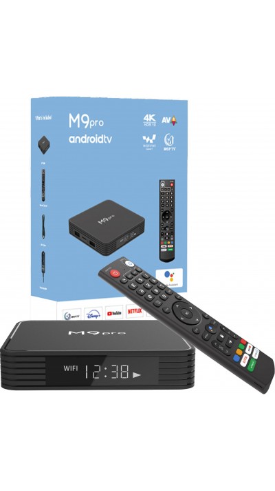 Android smart TV Box M9 Pro LED Quad Core 64-bit 4K Ultra HD für Streaming mit HDR10 + Android11 & Google Assist - Schwarz
