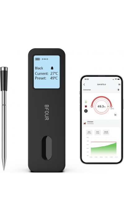 BFOUR Smart Bluetooth Fleisch Thermometer BF-30 Eco-Friendly Li-Ithium Akku LCD Display + APP