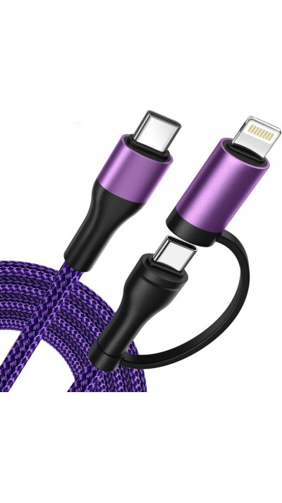 Ladekabel 2 in 1 (USB-C auf USB-C + Lightning) für iPhone 15 und vorherige Modelle - Violett
