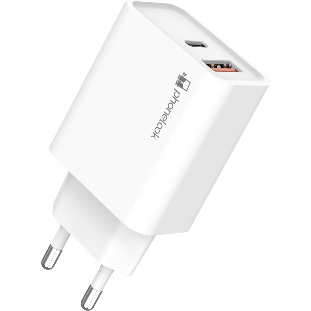 Chargeur rapide 25W USB-A et USB-C - Adaptateur secteur dual - Blanc