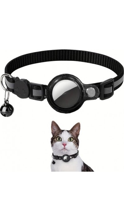 Sicherheits Halsband für Katzen mit kleiner Glocke, reflektierendem Material und Apple AirTag Halter - Schwarz - AirTag