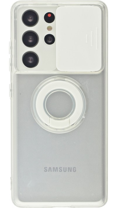 Hülle Samsung Galaxy S22 Ultra - mit Kamera-Slider und Ring - Weiss