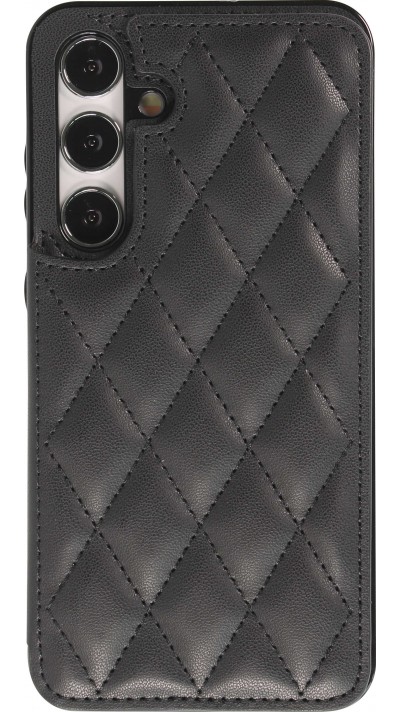 Galaxy S24+ Case Hülle - Silikon case mit Kunstleder Oberfläche und aufklappbarem Portemonnaie - Schwarz