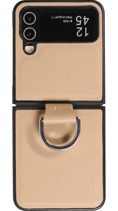 Galaxy Z Flip4 Case Hülle - Leder Design mit Haltering - Beige