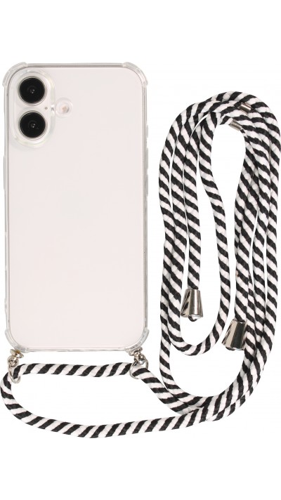 Coque Samsung iPhone 16 - Gel transparent avec lacet - Blanc / noir