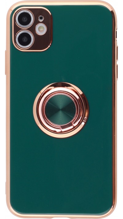Coque iPhone 12 Pro Max - Gel Bronze avec anneau - Vert foncé