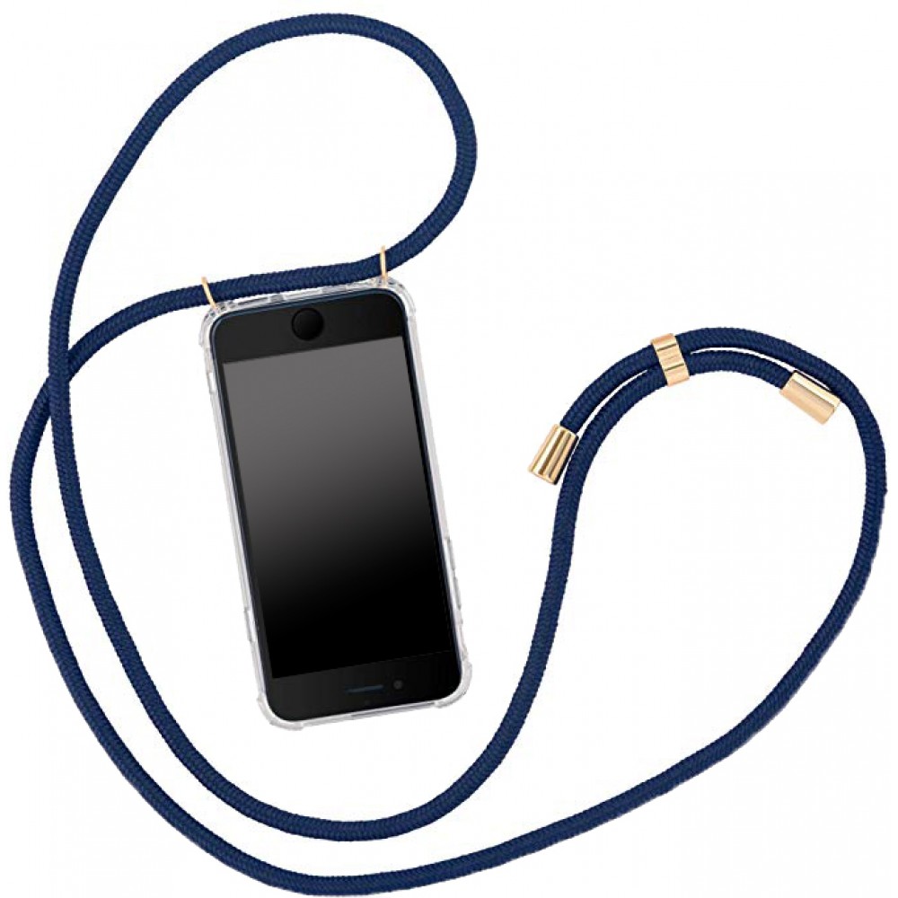 Coque iPhone 15 Plus - Gel transparent avec lacet - Bleu