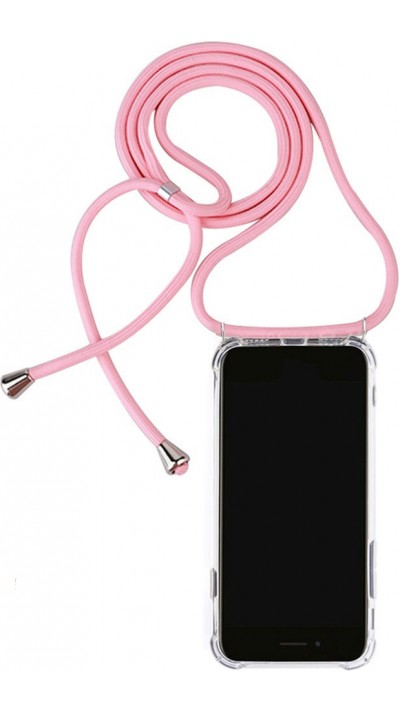 Coque iPhone 15 Pro - Gel transparent avec lacet - Rose