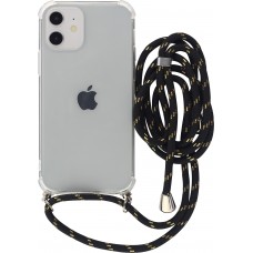 Coque iPhone 15 Plus - Gel transparent avec lacet noir - Or
