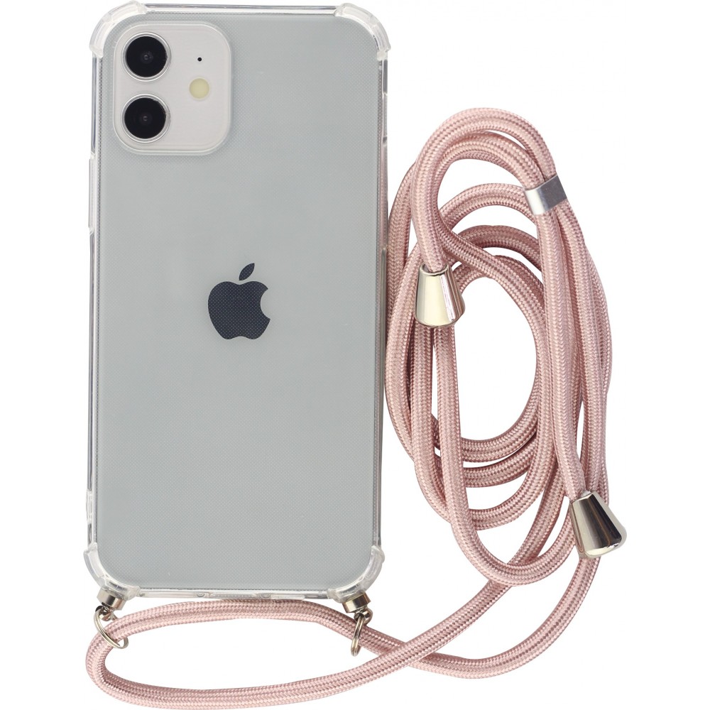 Coque iPhone 16 Pro - Gel transparent avec lacet or - Rose