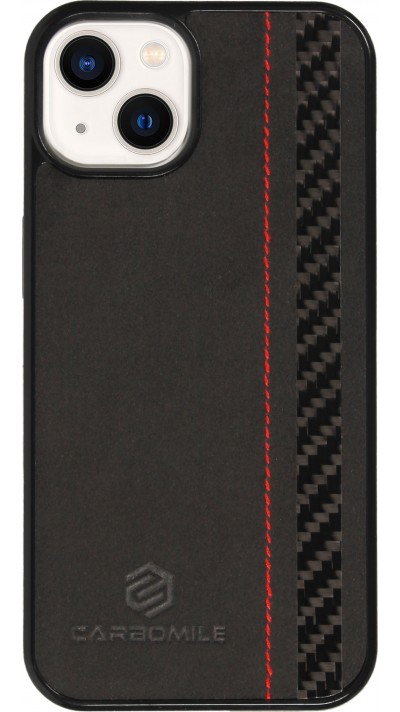 iPhone 15 Case Hülle - Carbomile Alcantara und Carbon mit roten Nähten (MagSafe kompatibel)