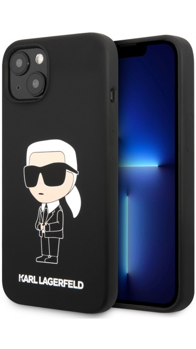 Coque iPhone 13 - Karl Lagerfeld chic silicone soft touch - Noir