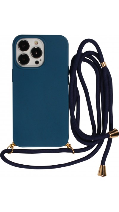 Coque iPhone 14 Pro - Bio Eco-Friendly nature avec cordon collier - Bleu