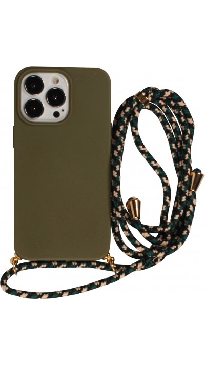 Coque iPhone 14 Pro - Bio Eco-Friendly nature avec cordon collier - Vert foncé