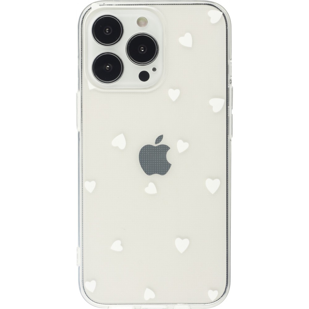 Coque iPhone 16 Pro - Gel petit coeur transparent - Blanc