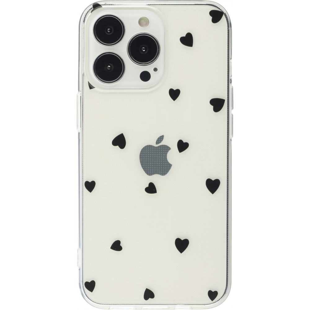 Coque iPhone 16 - Gel petit coeur transparent - Noir