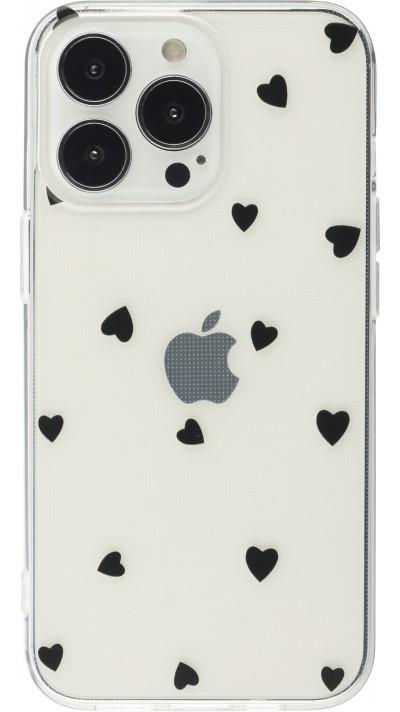 Coque iPhone 16 Pro - Gel petit coeur transparent - Noir